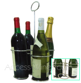 Etain et Prestige - Porte-bouteille en acier inoxydable 4 bouteilles poigne repliable