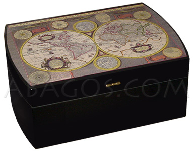 Lacquered Cigar Humidor Mastro de Paja with World Map