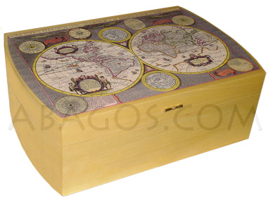 Lacquered Cigar Humidor Mastro de Paja with World Map