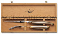 Forge de Laguiole - Marbled Blond tip horn Carving set - 2 brass bolsters bright finish - blade 17cm large model 