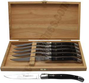 Coffret Chne de 6 couteaux Laguiole corne noire