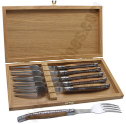 Oak Box with 6 forks Laguiole olive