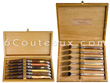 Coffret cadeau de 6 couteaux laguiole + Coffret de 6 fourchettes laguiole livrs en coffrets chne verni