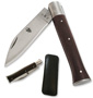Couteau régional de Bretagne: LE KENAVO Lame acier inox 12C27 - 1 mitre en inox brossé Manche en bois de wenge - livré avec étui noir