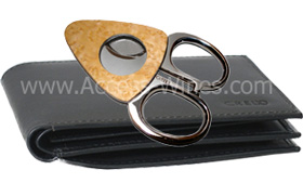 Credo leather bill-case with Synchro cigar cutter, stainless steel with Mapple Birdeye dressing