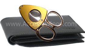 Credo leather bill-case with Synchro cigar cutter, golded satin stainless steel