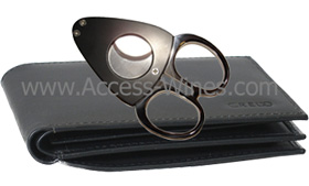 Credo leather bill-case with Synchro cigar cutter, black satin stainless steel