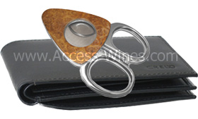 Credo leather bill-case with Synchro cigar cutter, satin stainless steel
