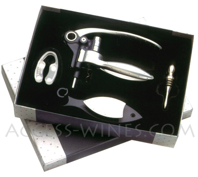 SCREWPULL -lever model roll-, LM2000 Professional corkscrew, Satin aluminum aspect with a frosted cristal foilcutter and a wall base, delivered within a elegant gift box :