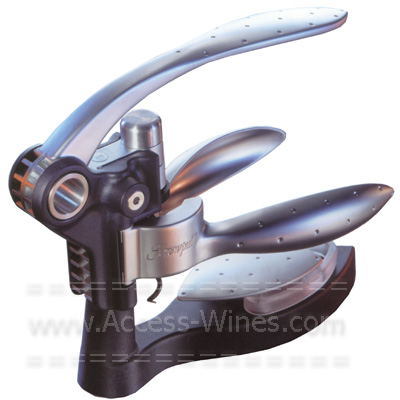 SCREWPULL -lever model roll-, LM2000 Professional corkscrew, Satin aluminum aspect with a frosted cristal foilcutter and a wall base, delivered within a elegant gift box :