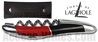 Forge de Laguiole Corkscrew - stamina BLACK and RED handle bright stainless steel bolsters and sterrated blade with bottle opener - black leather pouch 
