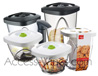 Package [1] of 5 Vacuum food saver boxes VACUVIN  multi usage boxes - 2 boxes of 0·65 l - 2 boxes of 1·35 l - 1 box of 2·30 l  1 big capacity pump 